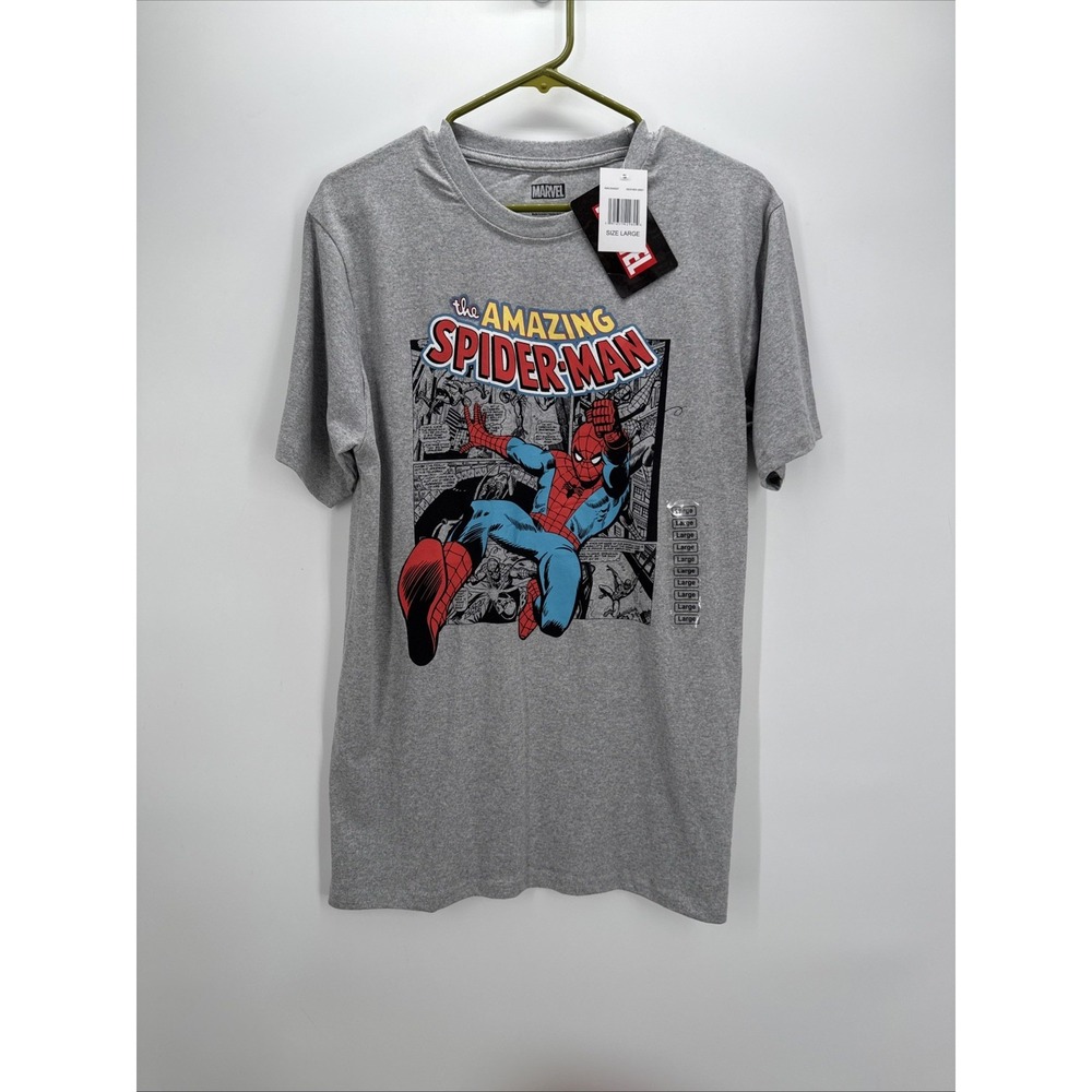 The Amazing-Spiderman Marvel Men's Graphic Logo  Gray Large Size T-Shirt NWT